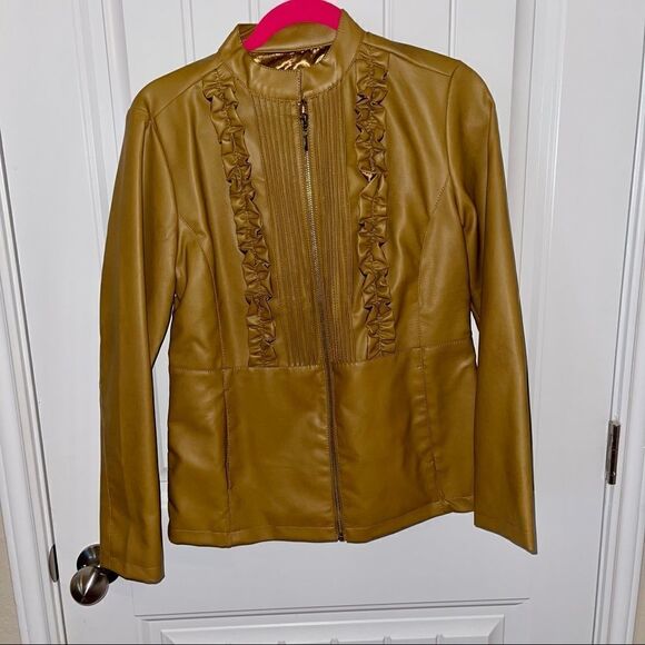 Susan Graver Vintage Tan Faux Leather Ruffle Jacket; SZ XXS; Great Condition - Picture 1 of 6